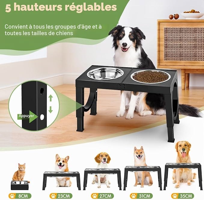 Gamelle Chien Surélevée — 5 hauteurs ajustables